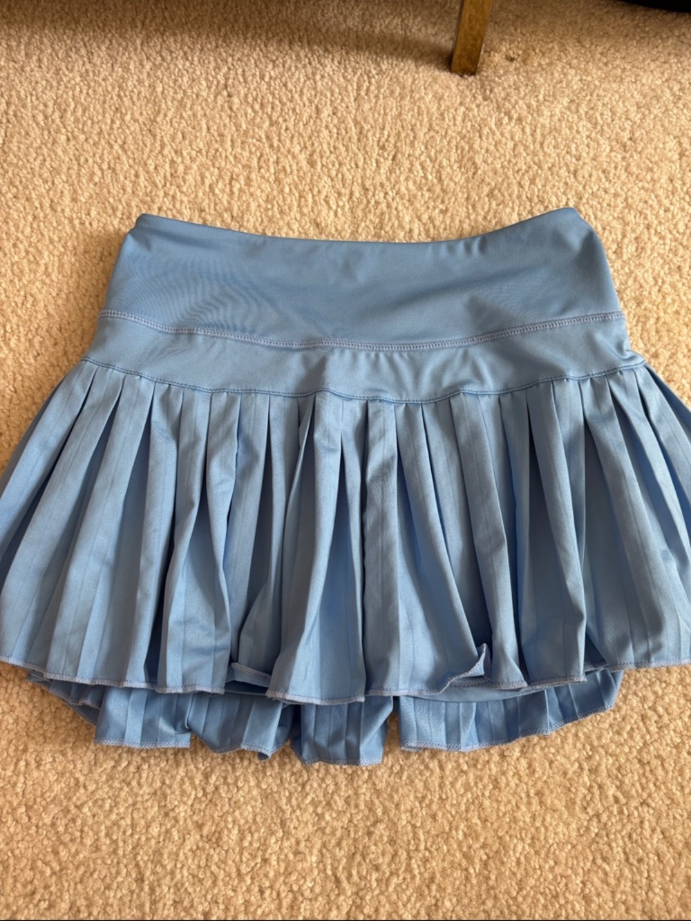 Sky Blue Pleated Skater Skirt with Wide Waistband